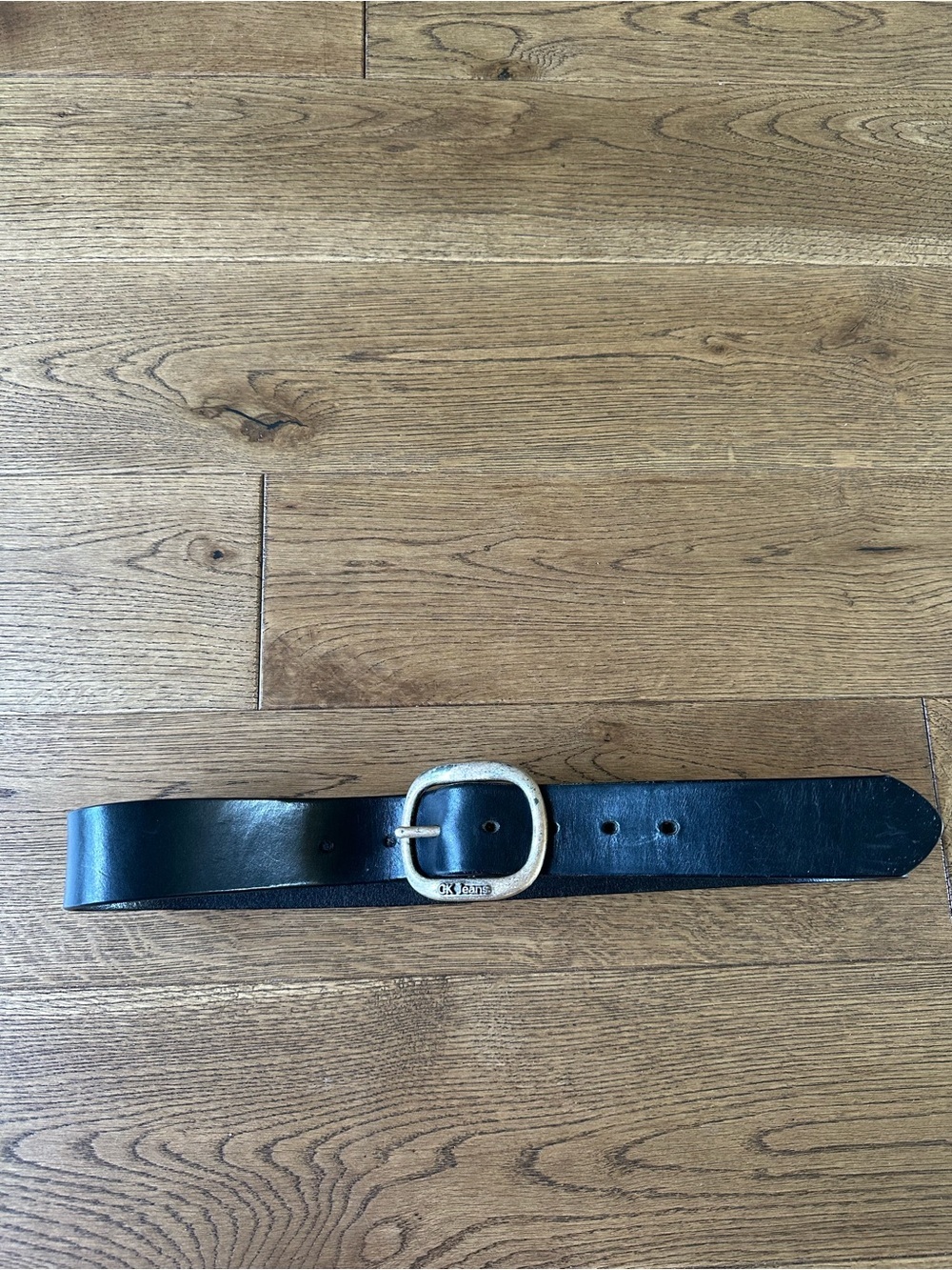 VINTAGE CALVIN KLEIN WIDE BELT SILVER CHUNKY BUCKLE ITALIAN LEATHER BLACK